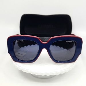 Chanel Sunglasses and Chanel Case: Blue and Red Eyewear